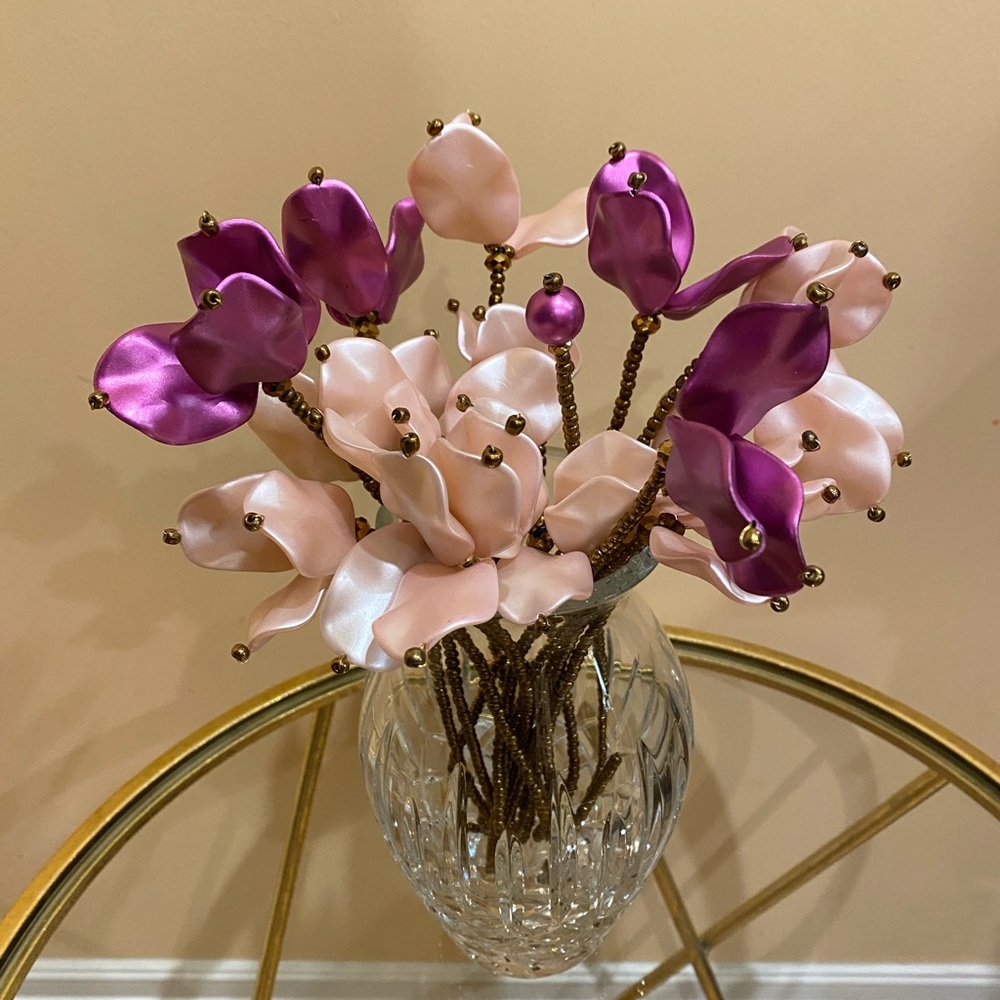 Set of New Handmade 16 Beaded Pink & purple color Artificial Flower Stems